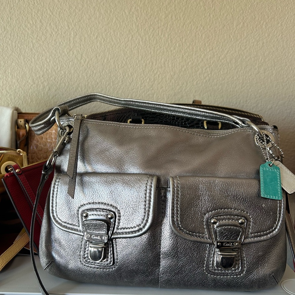 Coach Leather Patch Inside Turquoise Lined Handbag - image 1